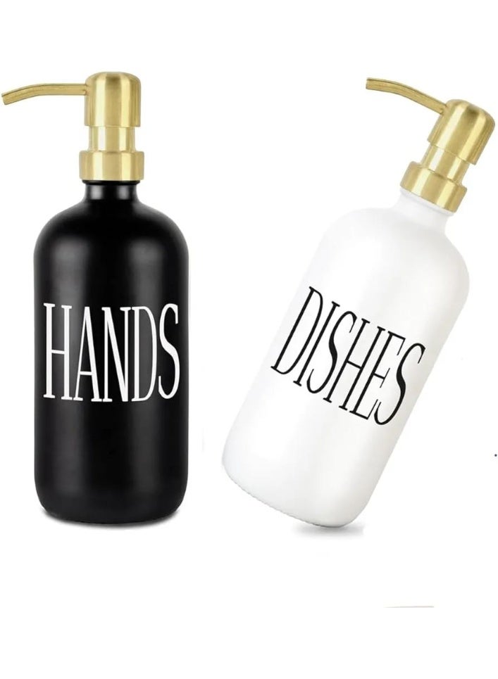 Soap Dispenser Set with bamboo tray, Glass Hand Soap Dispenser and Glass Dish Soap Dispenser, Kitchen Soap Dispenser Set Decor, Refillable Hand Soap and Dish Soap Dispenser for Bathroom and Kitchen, liquid soap glass bottle, Modern Farmhouse Decor - Image 4