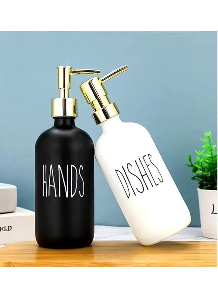 Soap Dispenser Set with bamboo tray, Glass Hand Soap Dispenser and Glass Dish Soap Dispenser, Kitchen Soap Dispenser Set Decor, Refillable Hand Soap and Dish Soap Dispenser for Bathroom and Kitchen, liquid soap glass bottle, Modern Farmhouse Decor - Image 3