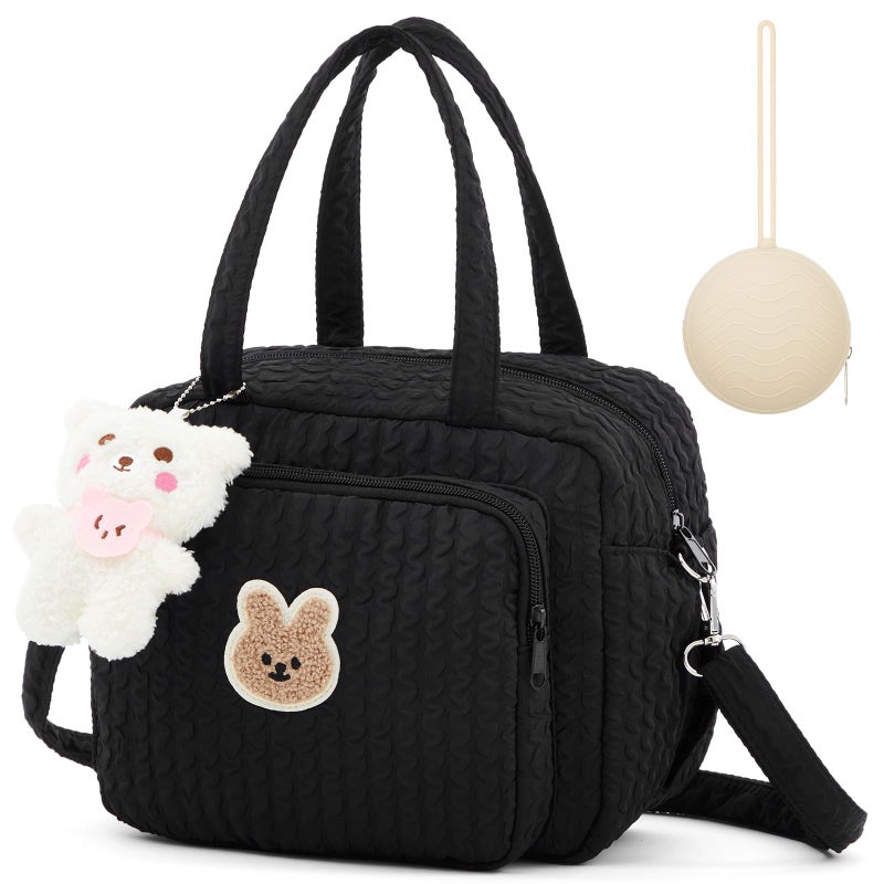 Bulyoou Small Diaper Bag Tote Multifunction Bag with Silicone Pacifier Holder Case Travel Crossbody HandbagBlack - Image 2