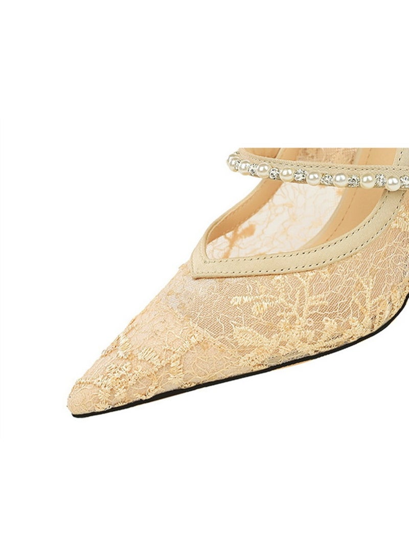 بيج تري مضخات شبكة النساء مغلقة إصبع القدم الكعب العالي مع حزام الراينست الشمبانيا 9.5CM - Image 4