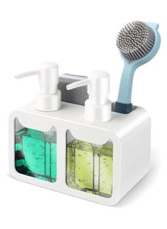 TARZ Kitchen Hand Soap and Dish Soap Dispenser Set, Dual Soap Dispenser with Sponge Caddy and Brush Holder 4-in-1 Organizer for Kitchen Sink Countertop, Useful Kitchen Gadgets
