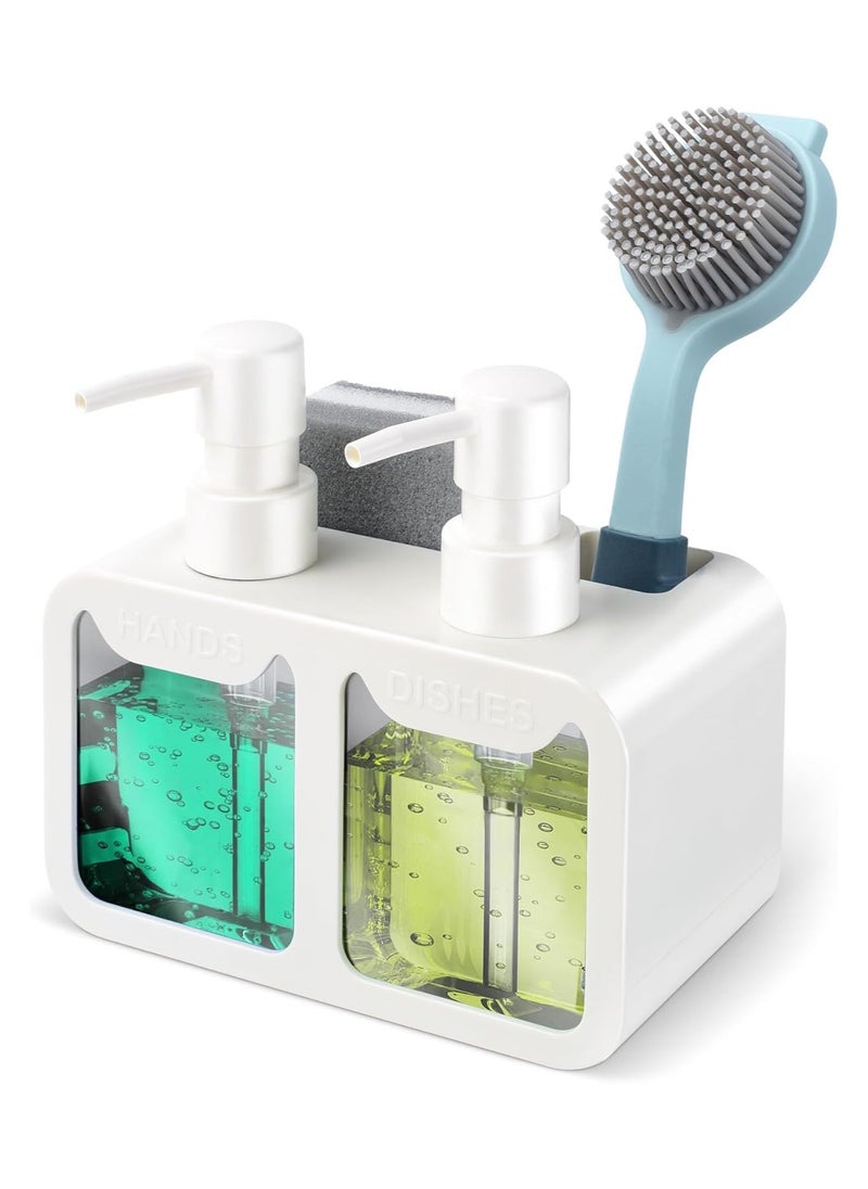 TARZ - TARZ Kitchen Hand Soap and Dish Soap Dispenser Set, Dual Soap Dispenser with Sponge Caddy and Brush Holder 4-in-1 Organizer for Kitchen Sink Countertop, Useful Kitchen Gadgets - Image 1