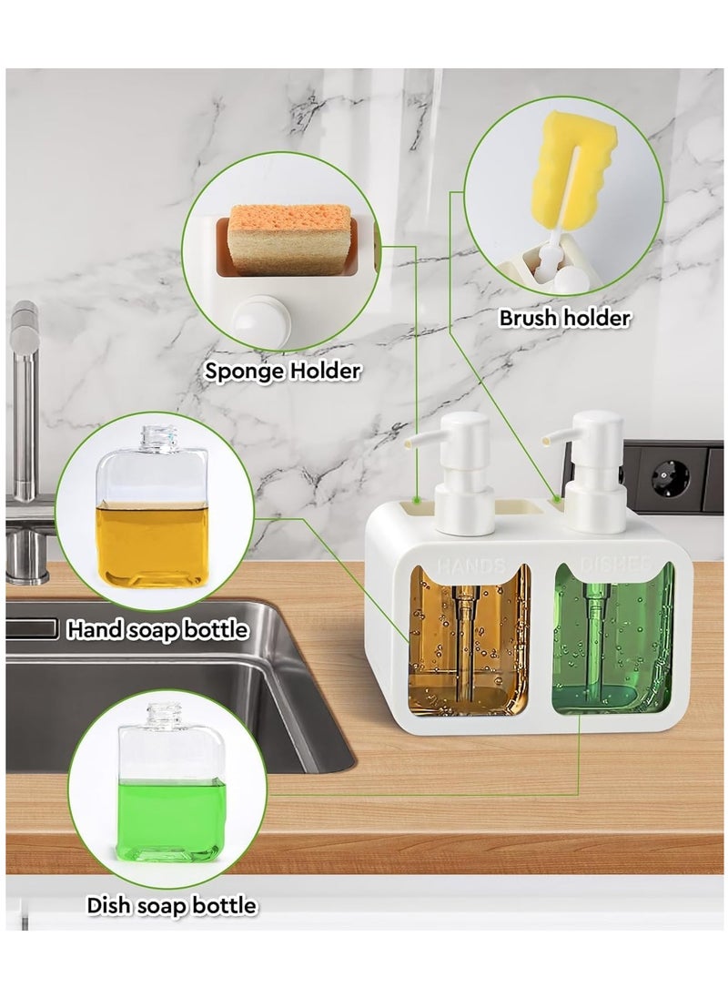 TARZ - TARZ Kitchen Hand Soap and Dish Soap Dispenser Set, Dual Soap Dispenser with Sponge Caddy and Brush Holder 4-in-1 Organizer for Kitchen Sink Countertop, Useful Kitchen Gadgets - Image 1
