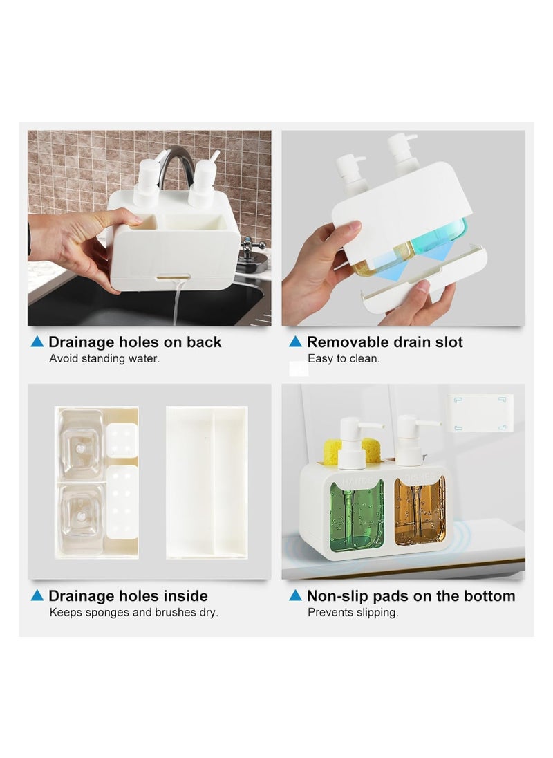 TARZ - TARZ Kitchen Hand Soap and Dish Soap Dispenser Set, Dual Soap Dispenser with Sponge Caddy and Brush Holder 4-in-1 Organizer for Kitchen Sink Countertop, Useful Kitchen Gadgets - Image 1