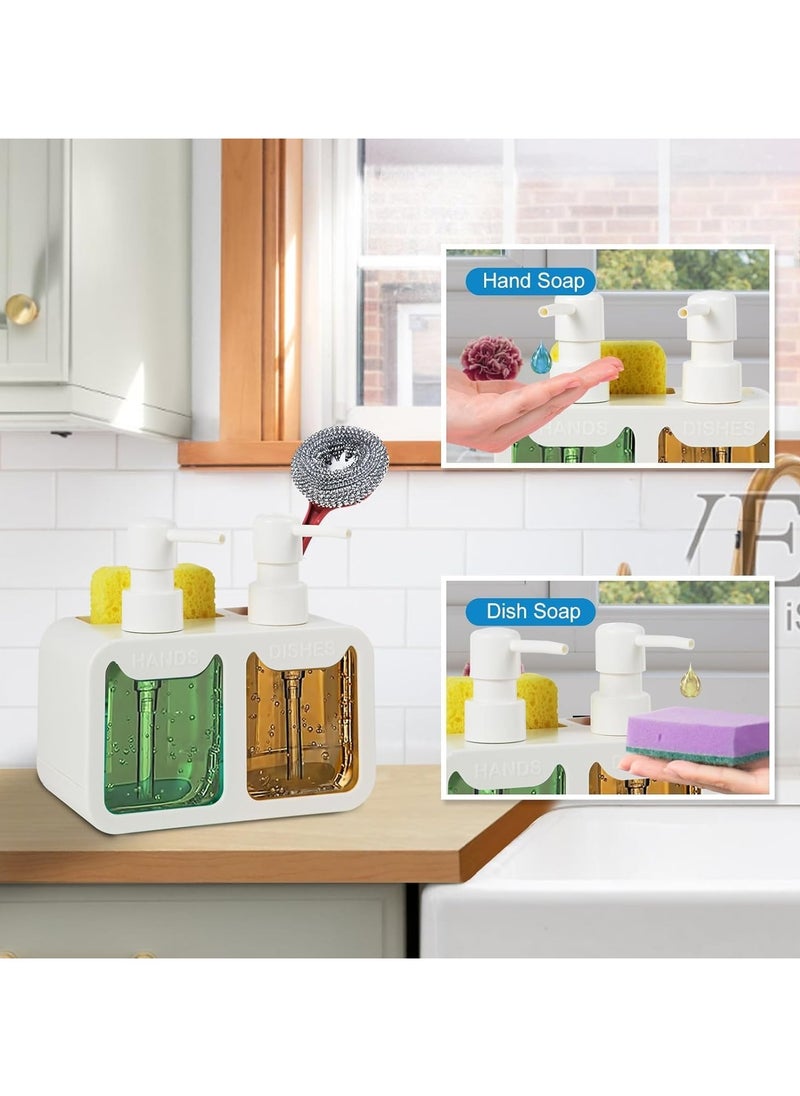 TARZ - TARZ Kitchen Hand Soap and Dish Soap Dispenser Set, Dual Soap Dispenser with Sponge Caddy and Brush Holder 4-in-1 Organizer for Kitchen Sink Countertop, Useful Kitchen Gadgets - Image 1