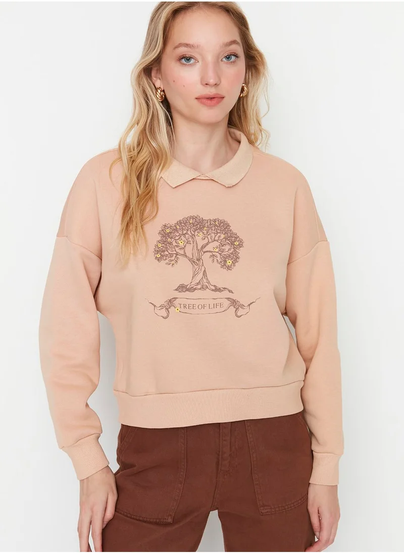 trendyol Polo Neck Graphic Sweatshirt