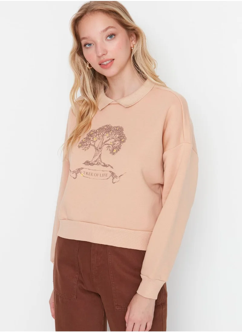 trendyol Polo Neck Graphic Sweatshirt