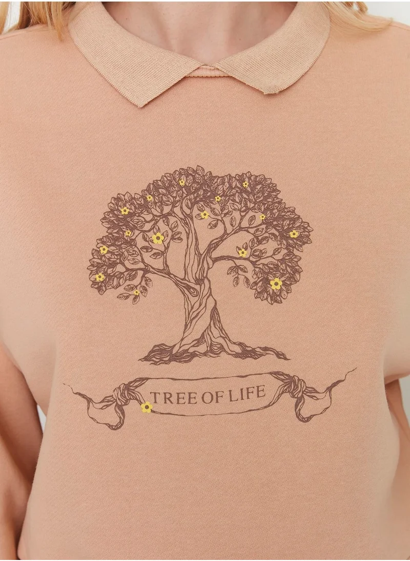 trendyol Polo Neck Graphic Sweatshirt
