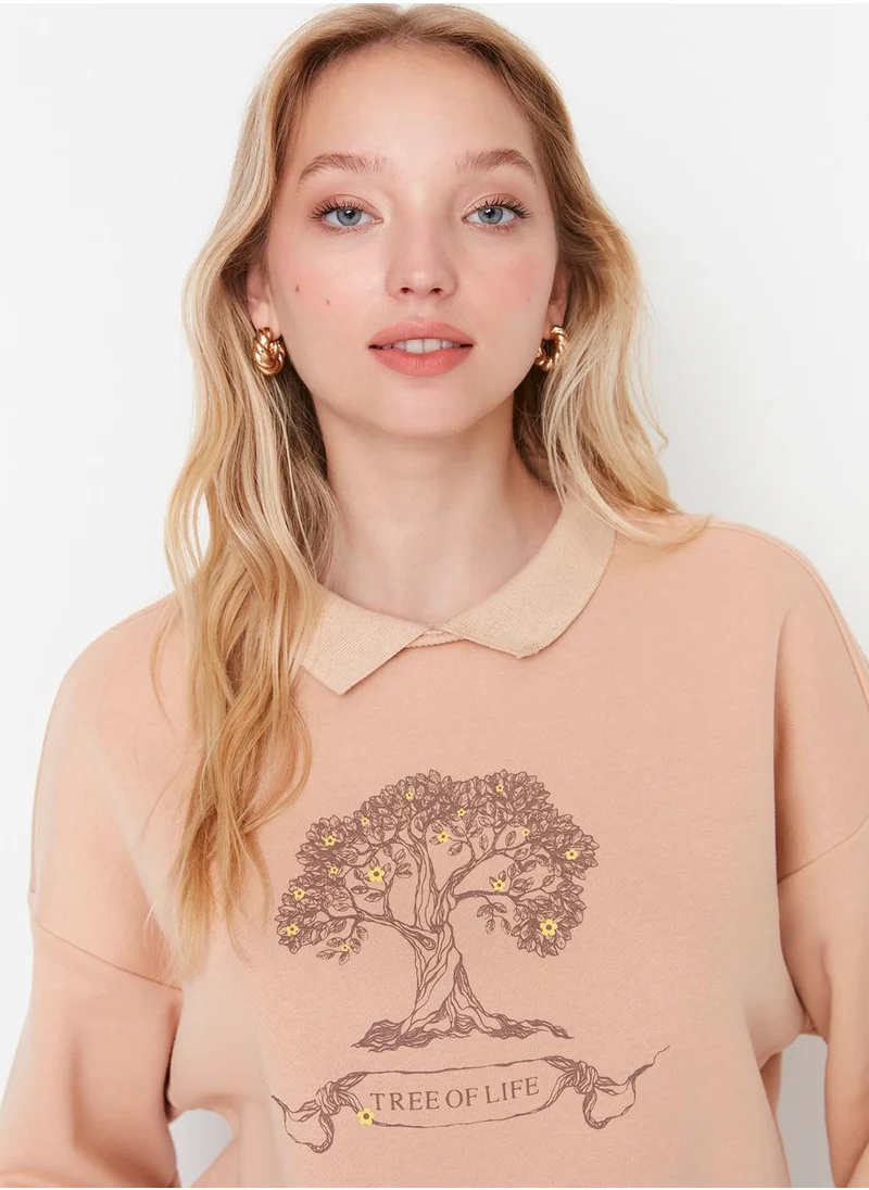 trendyol Polo Neck Graphic Sweatshirt