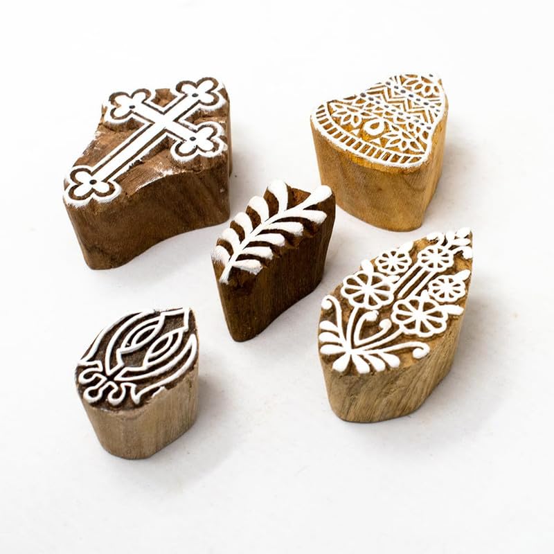 TWOGRAMS | Set of 5 | Wooden Indian Traditional Design Printing Stamps/Blocks for Printing Saree Border/Dresses/Craft Card Making/Scrapbook/Clay Pottery - Image 2