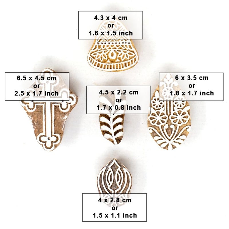 TWOGRAMS | Set of 5 | Wooden Indian Traditional Design Printing Stamps/Blocks for Printing Saree Border/Dresses/Craft Card Making/Scrapbook/Clay Pottery - Image 4