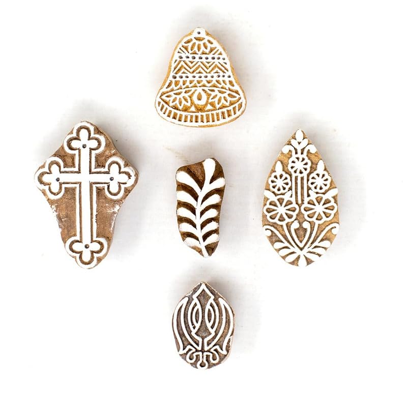 TWOGRAMS | Set of 5 | Wooden Indian Traditional Design Printing Stamps/Blocks for Printing Saree Border/Dresses/Craft Card Making/Scrapbook/Clay Pottery - Image 1
