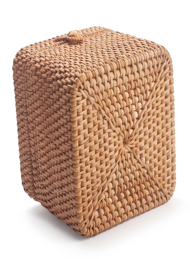 DECRAFTS غطاء صندوق منسوج من الروطان للمناديل الطبيعية مربع مع غطاء 5.7 × 5.7 × 5.5 بوصة (طبيعي) - Image 5