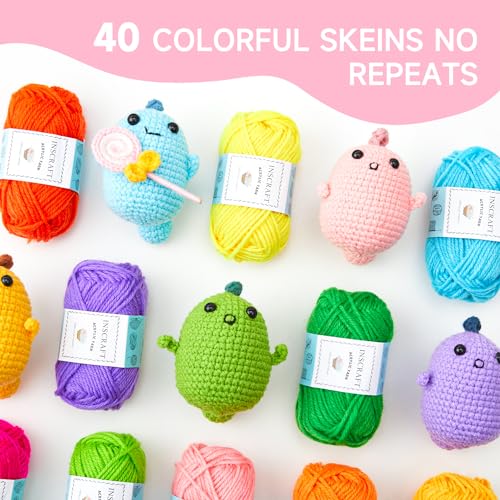 Inscraft 48 PCS Crochet Yarn Kit, 1400 Yards 40 Colors Acrylic Yarn Skeins, 2 Crochet Hooks, 2 Weaving Needles, 4 Stitch Markers, 1 Bag, for Crocheting & Knitting, Gift for Beginners and Adults - Image 3