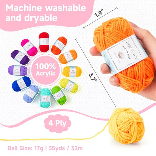 Inscraft 48 PCS Crochet Yarn Kit, 1400 Yards 40 Colors Acrylic Yarn Skeins, 2 Crochet Hooks, 2 Weaving Needles, 4 Stitch Markers, 1 Bag, for Crocheting & Knitting, Gift for Beginners and Adults - Image 4