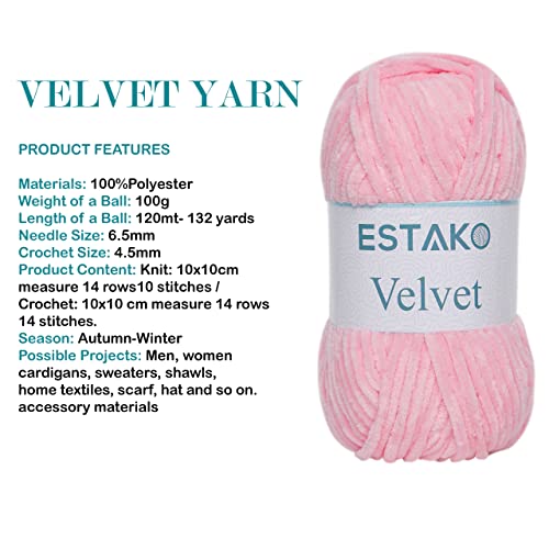 Estako Velvet Chenille Blanket amigurumi Yarn for Crocheting and Knitting Super Bulky 100 gr (132 yds) (1310 - Baby Pink) - Image 2