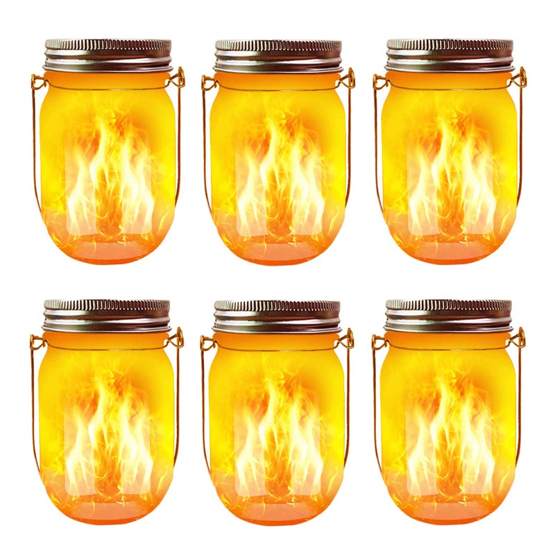 Aubasic Solar Flicker Torch Lights, 6 Pack Waterproof Dancing Flicker Lanterns Lights Build-in Glass Mason Jar, Outdoor Patio Yard Desktop Party Halloween Xmas Decor Solar Lanterns - Image 1