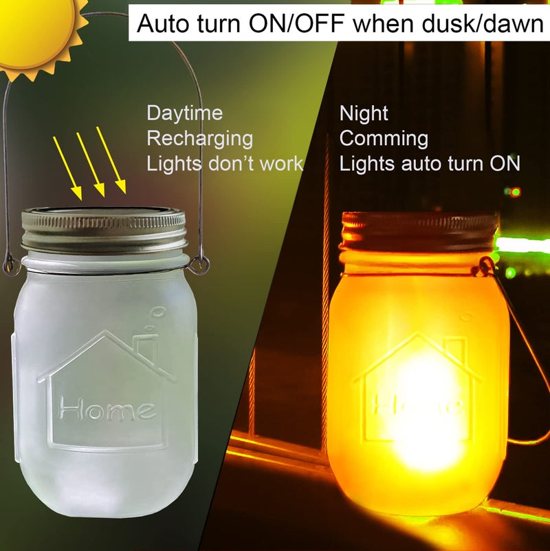 Aubasic Solar Flicker Torch Lights, 6 Pack Waterproof Dancing Flicker Lanterns Lights Build-in Glass Mason Jar, Outdoor Patio Yard Desktop Party Halloween Xmas Decor Solar Lanterns - Image 5