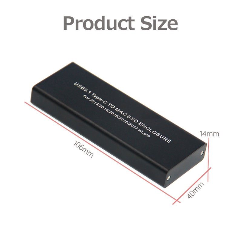 USB3.1 Type-C to Mac SSD Enclosure Aluminum Alloy Hard Disk Case Compatible with 2013/2014/2015/2016/2017 MacBook Air/Pro/Retina - Image 2