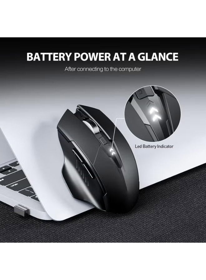 Rechargeable Wireless Mouse 2.4GHz Ergonomic Silent Computer Mice with USB Receiver, 6 Buttons for Laptop, PC, Desktop and Mac - 500mAh, Black - Image 3