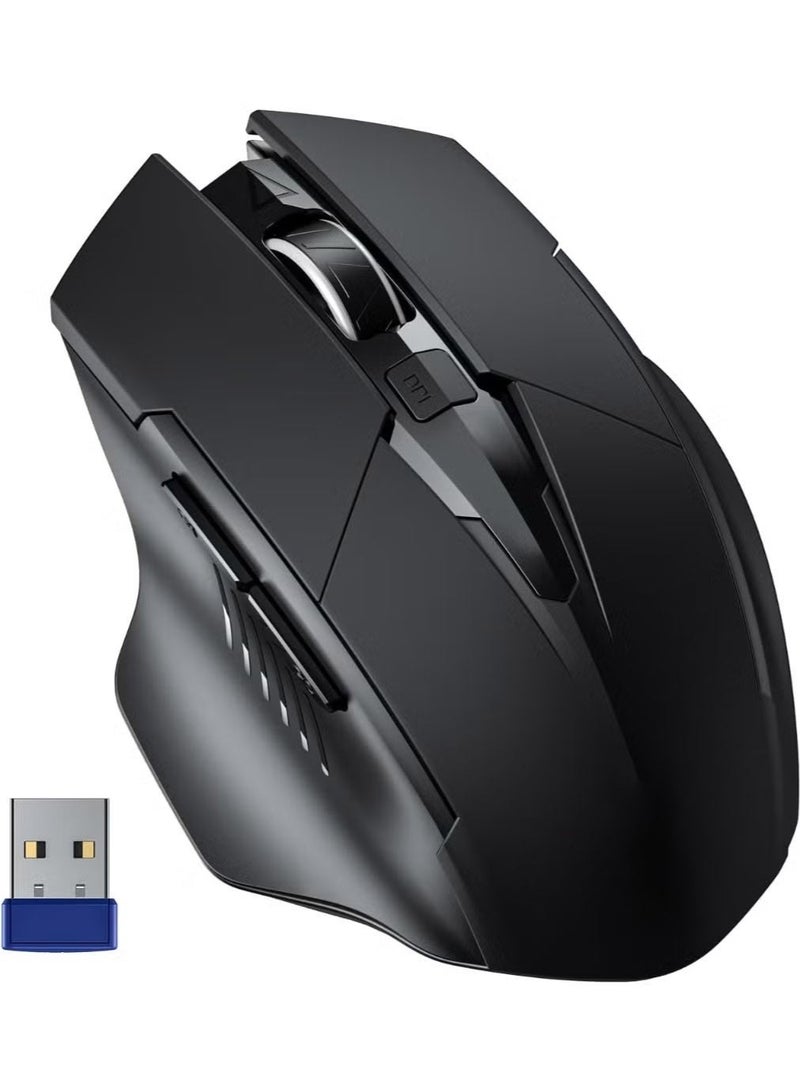 Rechargeable Wireless Mouse 2.4GHz Ergonomic Silent Computer Mice with USB Receiver, 6 Buttons for Laptop, PC, Desktop and Mac - 500mAh, Black - Image 1