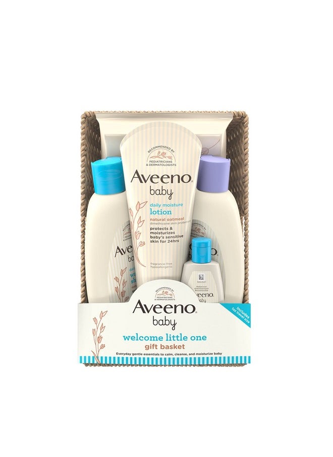 Aveeno Baby Welcome Little One Gift Basket Baby Skincare Set With Baby Body Wash & Shampoo Calming Bath Wash All Over Baby Wipes & Daily Moisturizing Lotion 5 Items  - Image 2