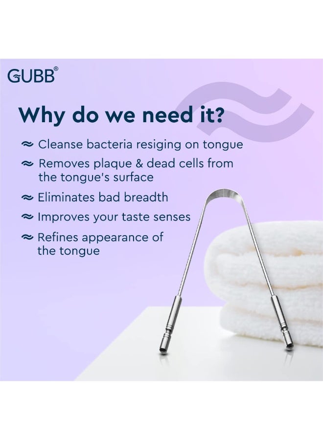 GUBB Metal Tongue Cleaner For Kids & Adults - Easy to Use | Ideal for travelling | Tongue cleanser | Removes bad breath | Ideal for oral hygiene | Carefully designed | U-shaped - Image 3