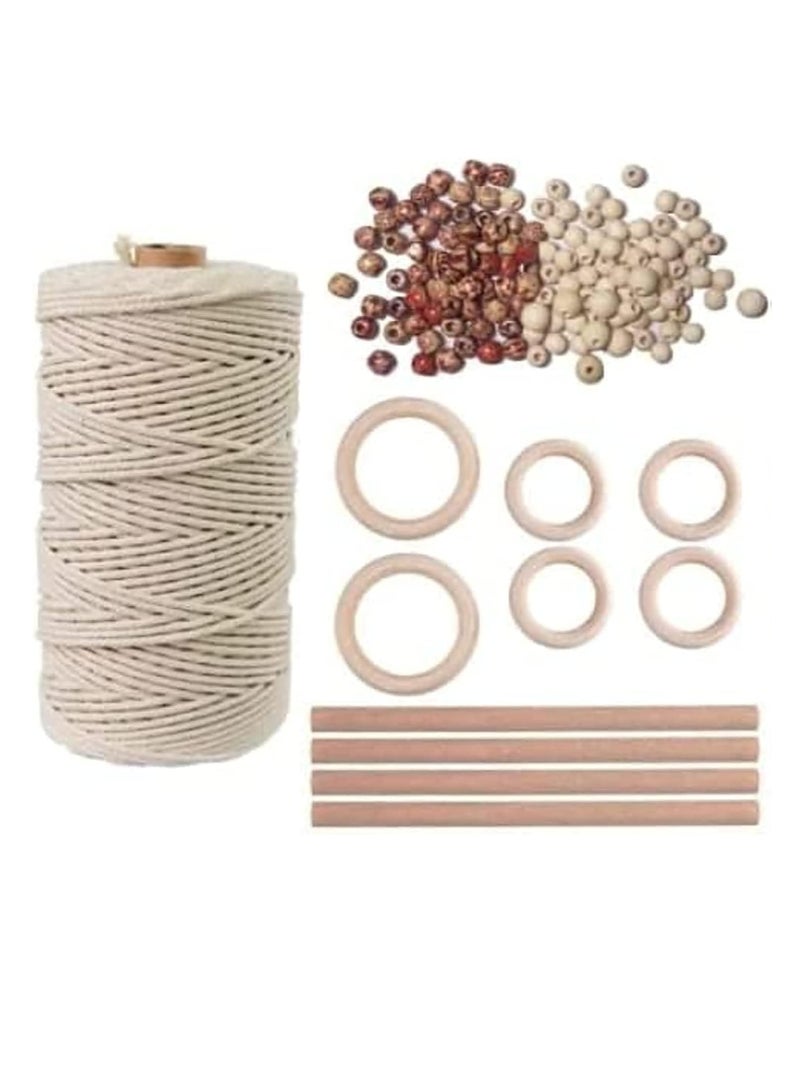 FengSVMA Macrame Cord Kits 3mm 109 Yards Natural Macrame Rope Wood Beads Handmade Cotton Rope Wall Hangings Home Decor DIY for Plant Hangers, Crafts, Knitting - Image 1