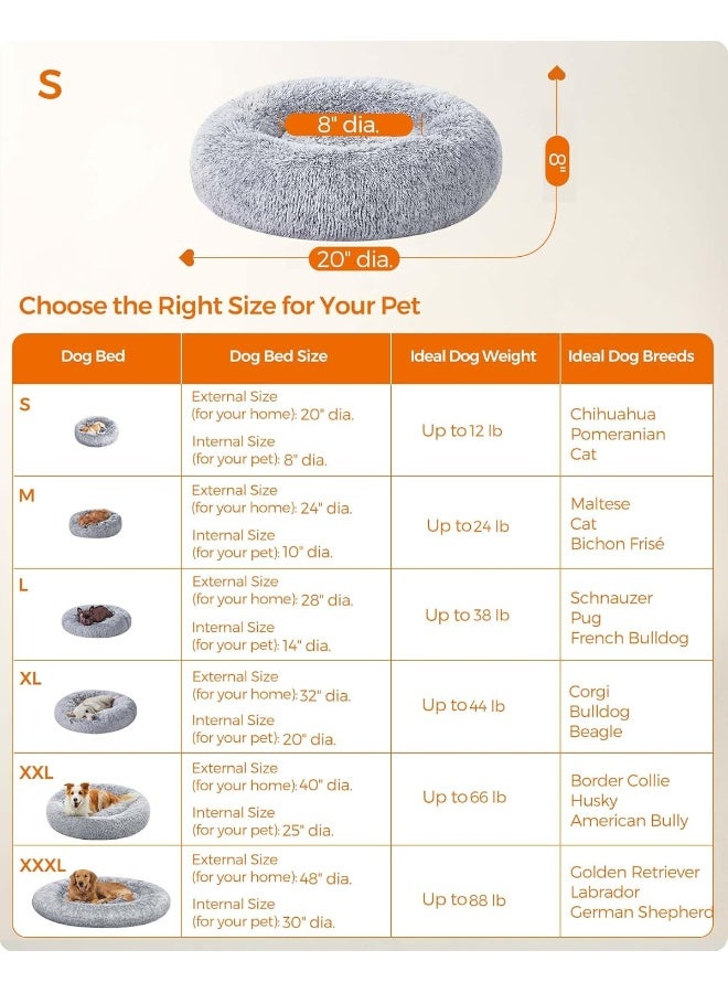 Feandrea dog bed fluffy, cat bed, donut cushion, washable, removable middle padding, long plush, 50 cm diameter, ombré grey - Image 5