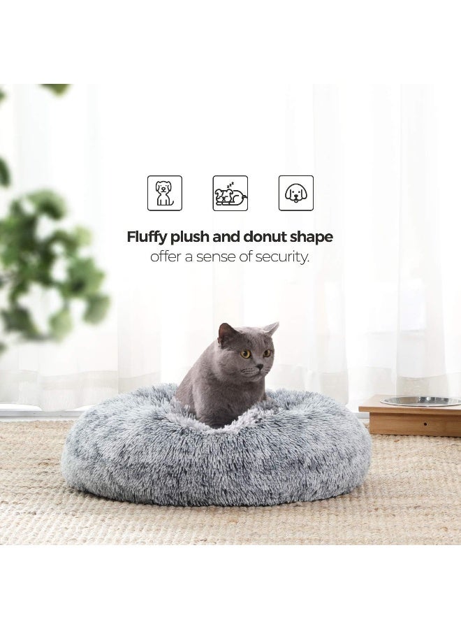 Feandrea dog bed fluffy, cat bed, donut cushion, washable, removable middle padding, long plush, 50 cm diameter, ombré grey - Image 2