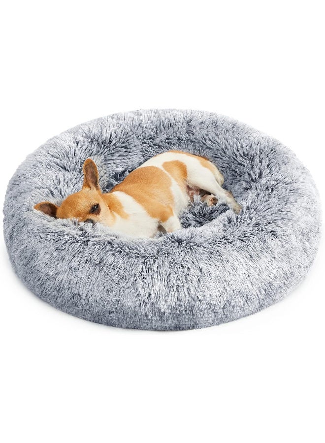 Feandrea dog bed fluffy, cat bed, donut cushion, washable, removable middle padding, long plush, 50 cm diameter, ombré grey - Image 1