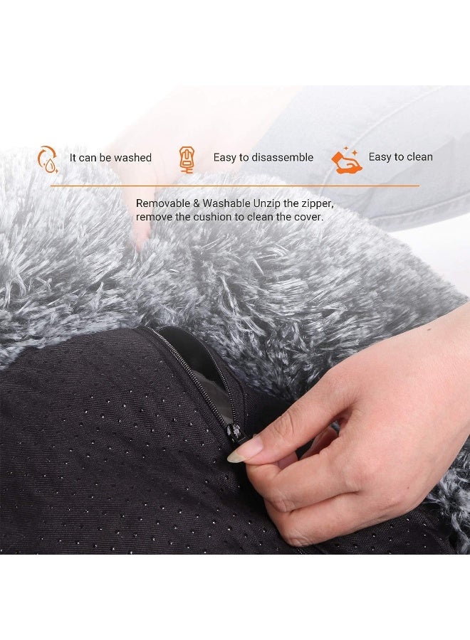 Feandrea dog bed fluffy, cat bed, donut cushion, washable, removable middle padding, long plush, 50 cm diameter, ombré grey - Image 4