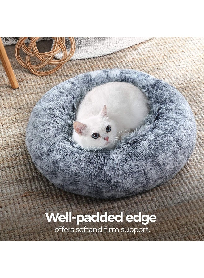 Feandrea dog bed fluffy, cat bed, donut cushion, washable, removable middle padding, long plush, 50 cm diameter, ombré grey - Image 3