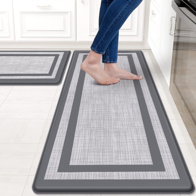 Mattitude Kitchen Mat 2 PCS Cushioned AntiFatigue Rugs NonSkid Waterproof Ergonomic Comfort Standing Mat for Kitchen Floor Office Sink Laundry Gray and Gray