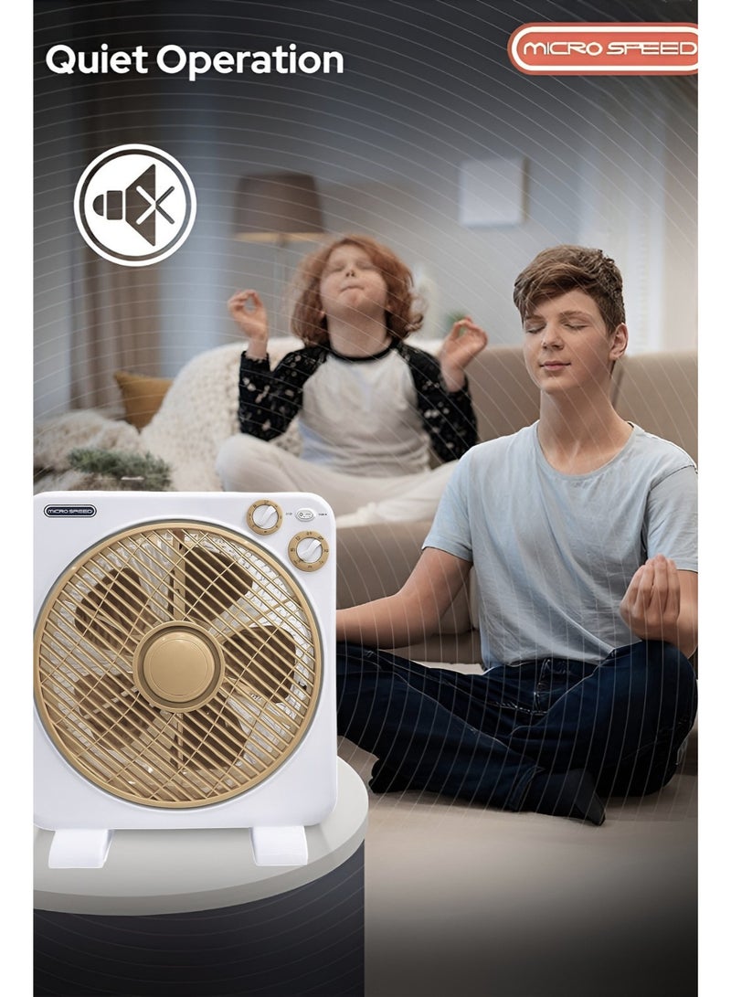 micro speed Box Fan AC 12” with Rotating Grill – 3-Speed Settings, Quiet & Energy-Efficient Cooling, Child-Safe Design – Ideal for Home, Office & Personal Desk Use - Image 5