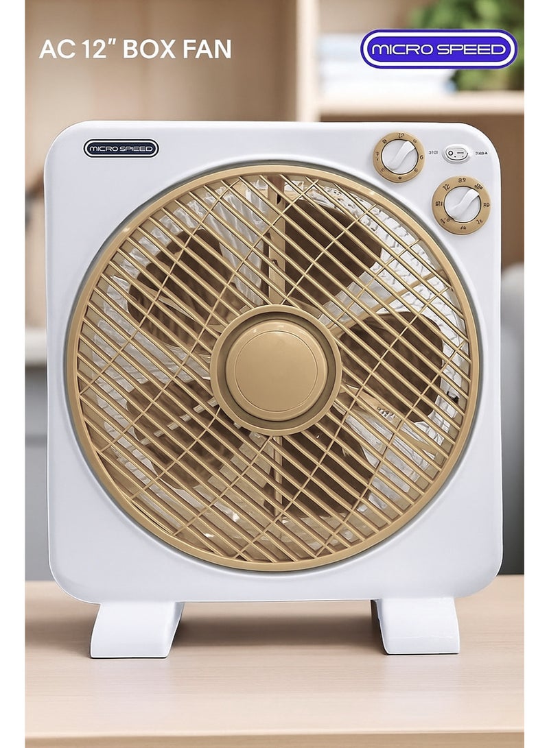 micro speed Box Fan AC 12” with Rotating Grill – 3-Speed Settings, Quiet & Energy-Efficient Cooling, Child-Safe Design – Ideal for Home, Office & Personal Desk Use - Image 1
