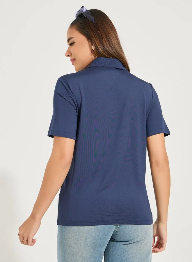 Styli Regular Fit Slogan Print Short Sleeve Polo T-Shirt