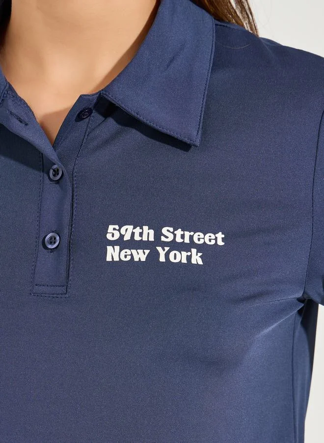 Styli Regular Fit Slogan Print Short Sleeve Polo T-Shirt