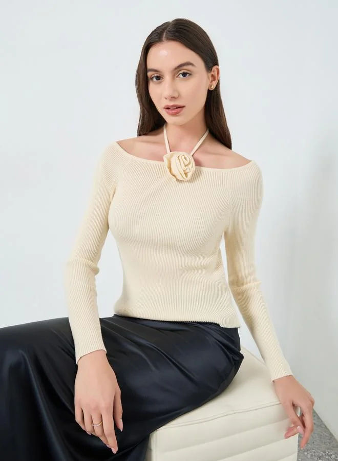 تايك تو بلوزة واسعة بياقة زهرية تفصيل زهور