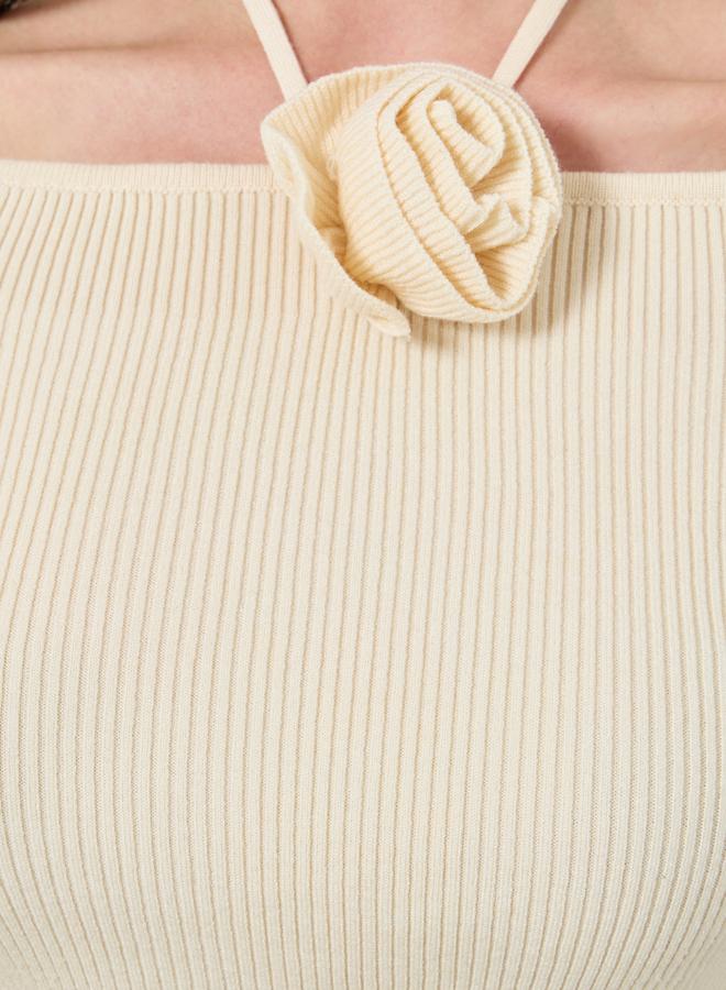 Take Two Solid Wide Neck Flower Detail Top - Image 3