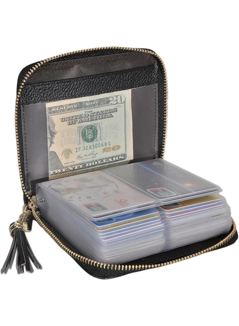 حافظة بطاقات نسائية بسحاب جلدية مع حجب RFID - Image 1