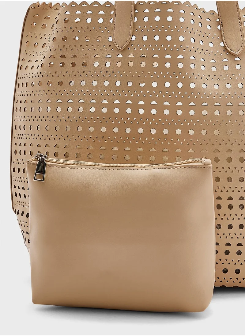 ELLA Perforated Pu Tote Bag