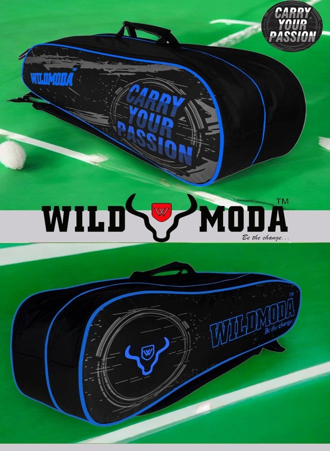 WILD MODA حقيبة مضارب تنس الريشة والتنس من Passion Premium ذات قسمين، مناسبة للجنسين، مع بطانة واقية - تصميم خفيف الوزن ومتين مناسب للجنسين للاعبين من جميع المستويات: الرجال والنساء والشباب والكبار (أسود وأزرق) - Image 5