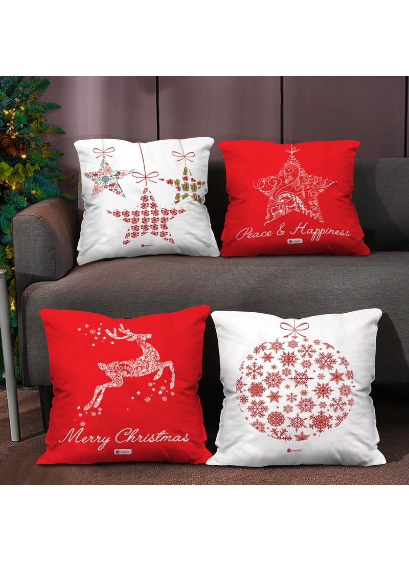 Indigifts Indigifts Merry Christmas Soft Poly Satin Cushion Cover | Set of 4 4 Cushion Cover (Filler NOT Included) | Size - 16x16 inches / 40x40 cms | Material - Soft Poly Satin| Black Colored Cotton  - Image 2