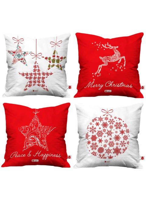 Indigifts Merry Christmas Soft Poly Satin Cushion Cover | Set of 4 4 Cushion Cover (Filler NOT Included) | Size - 16x16 inches / 40x40 cms | Material - Soft Poly Satin| Black Colored Cotton