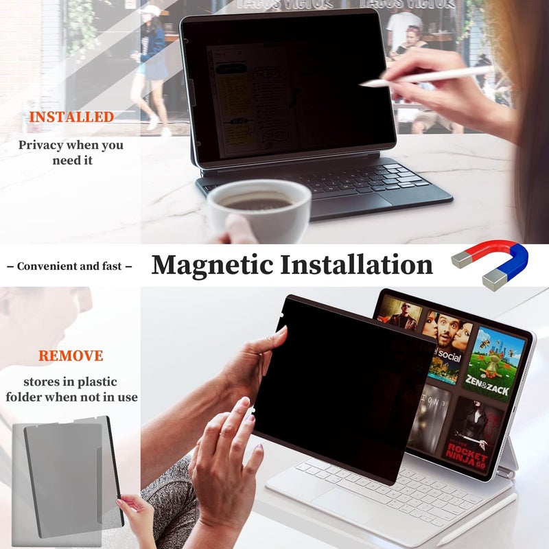 Mamol Upgraded 360° iPad Pro 12.9 inch Privacy Screen Protector (Landscape+Portrait Privacy), Magnetic Removable 4-Way Anti Spy Screen Film for Apple iPad Pro 12.9" 6th 5th 4th 3rd Generation 2022 2021 2020 - Image 4