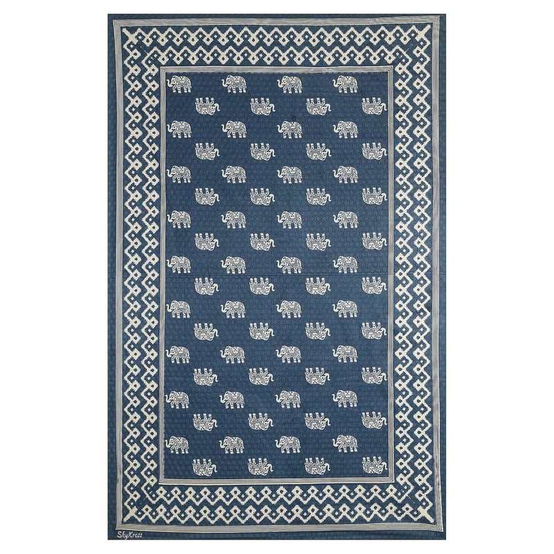 AMLEXTTRIZ AMLEXTTRIZ Maharaja Special Floral Pure Soft Cotton Diwan Cover Set 8 Pcs Set 5 Cushion Cover2 Bolster Cover1 Bedsheet Blue M2 - Image 2