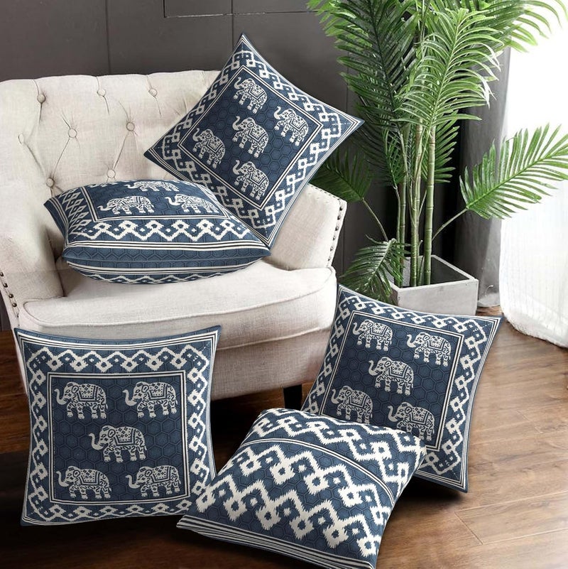 AMLEXTTRIZ AMLEXTTRIZ Maharaja Special Floral Pure Soft Cotton Diwan Cover Set 8 Pcs Set 5 Cushion Cover2 Bolster Cover1 Bedsheet Blue M2 - Image 4