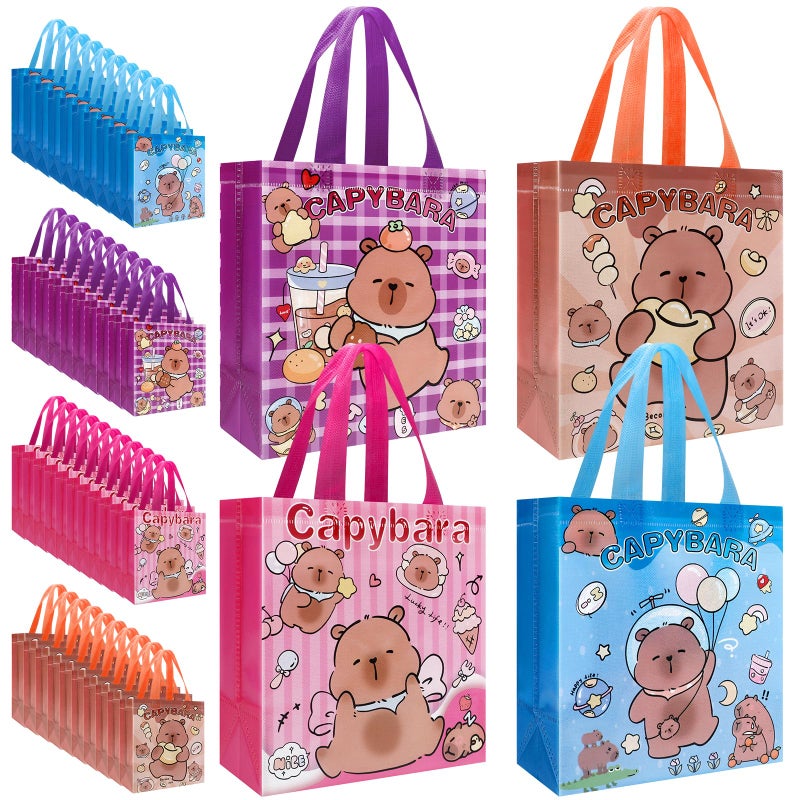 Pinsit 40 PCS Capybara Party Favors Bags, Non Woven Capybara Gift Bags, Cute Reusable Gift Bags with Handles for Boys Girls Birthday Baby Shower Party Supplies - Image 1