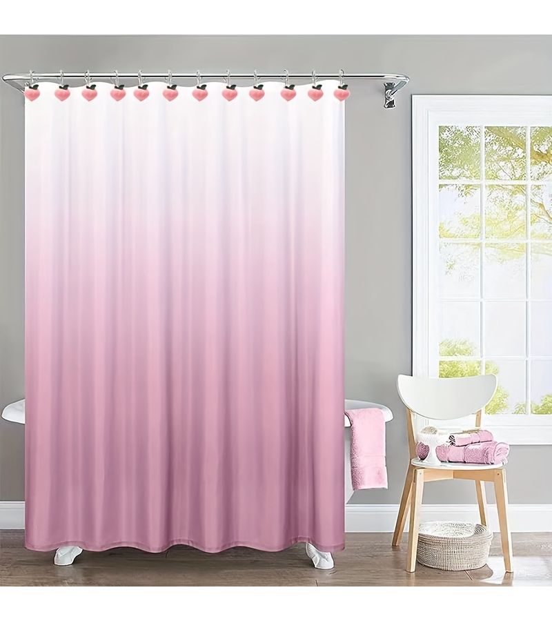Pink Peach Branch Bathroom Curtain With Hooks 12 Pieces Cute Botanical Fruit Decor - Image 2